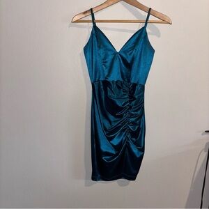 HOMECOMING DRESS Honey and Rosie Teal Satin Mini Size S